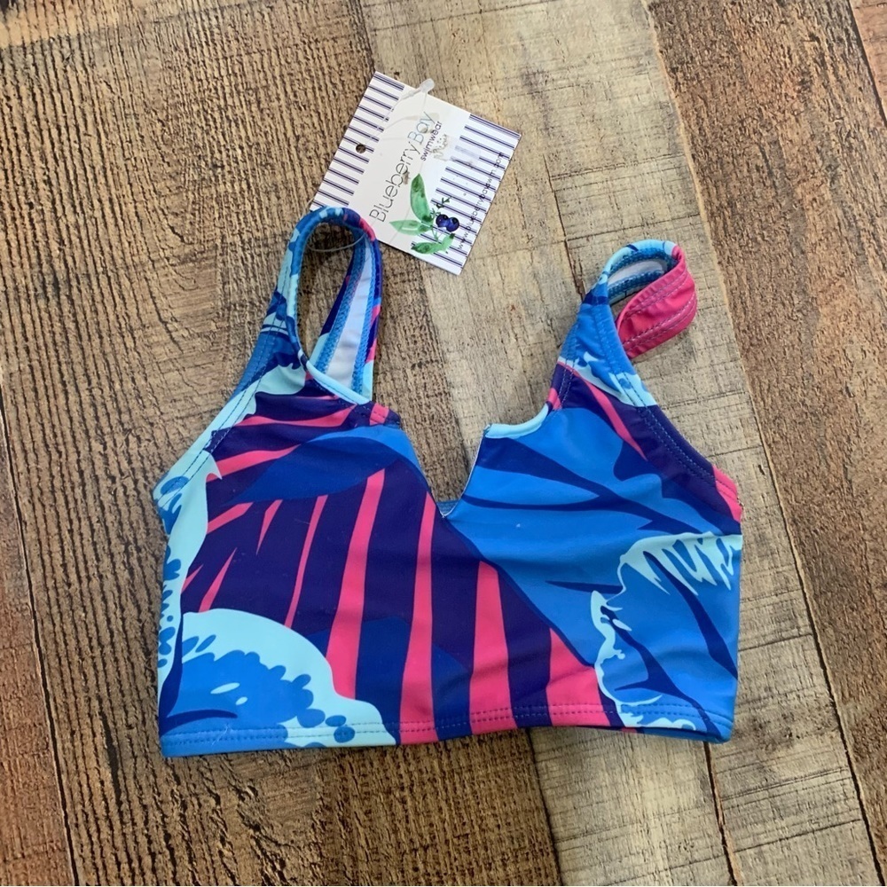 Blueberry bay swimwear toddler girls cropped tankini swimsuit top in blue -2T